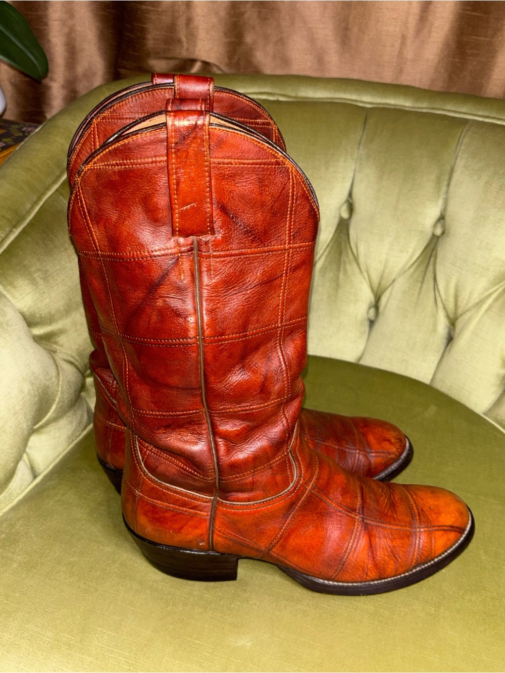 Luskeys Mens Size 10.5 D Brown Leather patchwork Western Cowboy Boots - Picture 6 of 11